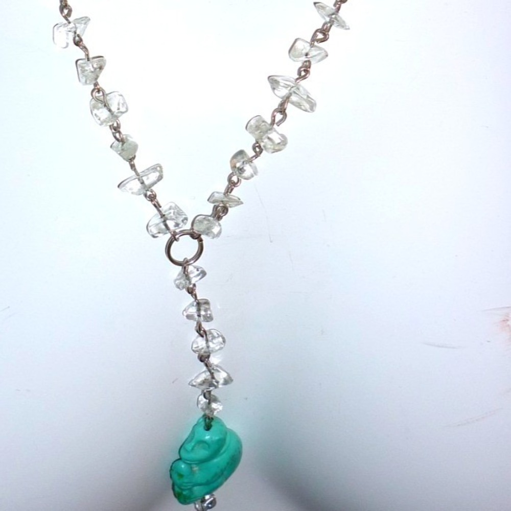 Carved Turquoise Monkey Pendant Quartz Crystal Chip Y-Necklace Boho Jewelry‎